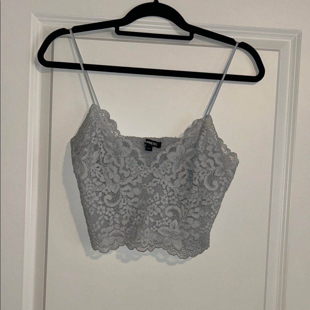 Express Gray Lace Crop Top